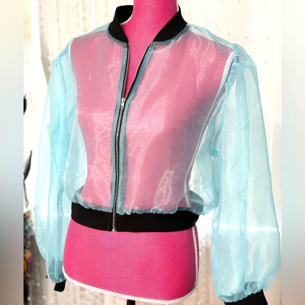 Blue Tulle Bomber Jacket